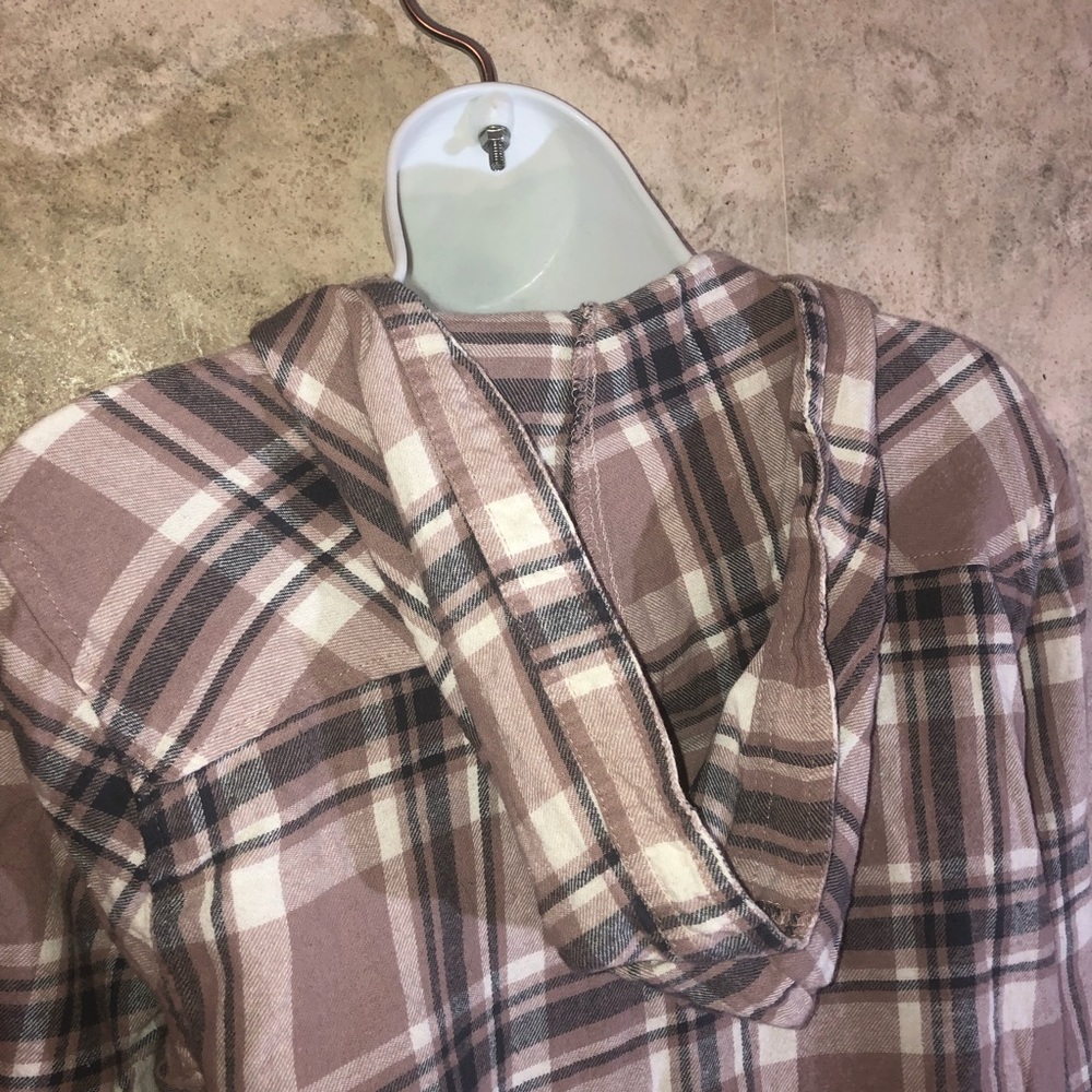 Rue 21 Long Sleeve Tie-Front Plaid Hoodie Top - Picture 9 of 10